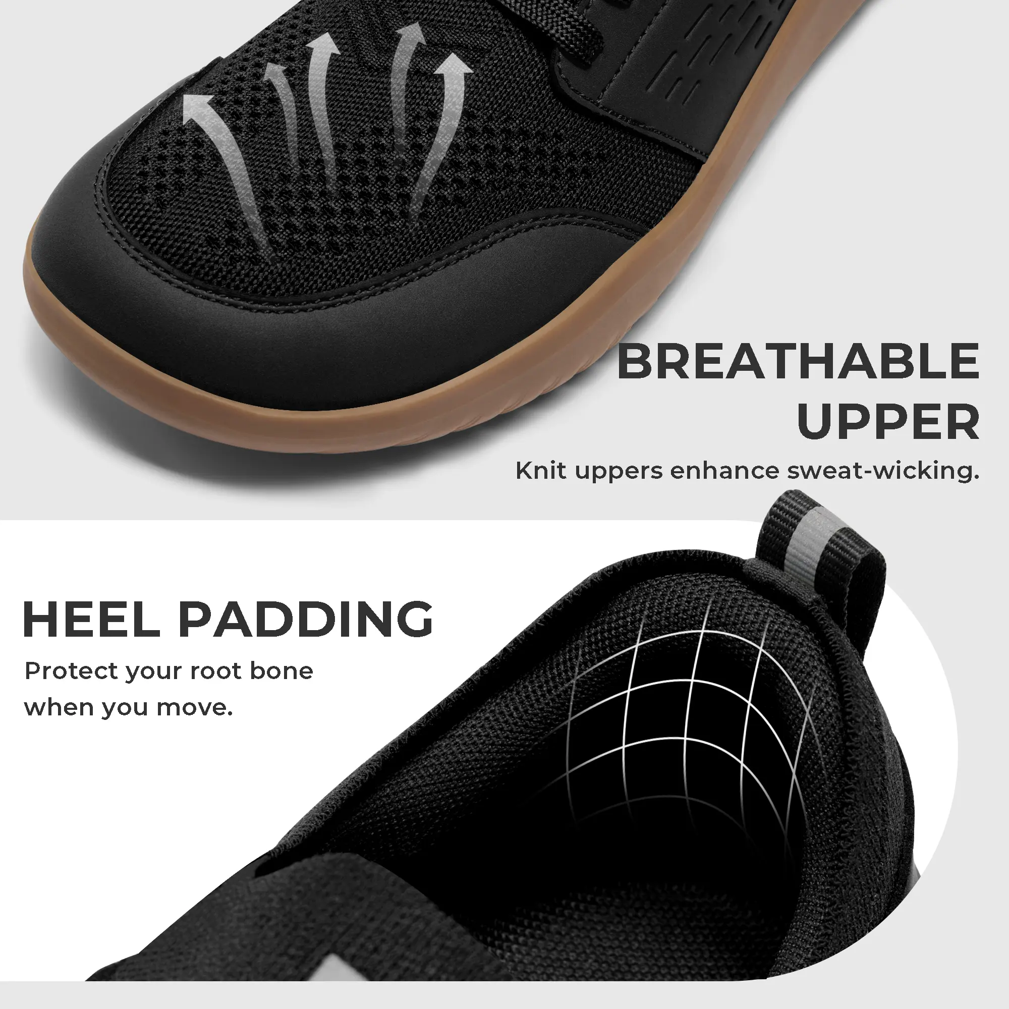 AIRHAS Men Black Barefoot Training Shoes Minimalist Zero Drop Wide Toe Box 9.5 Cross Training Minimalist Shoes Men main image 2