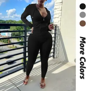 Women’s Two-Piece Outfit – Long-Sleeve Bodycon Tracksuit, Casual Sweatpants Set, Bodysuit Tracksuit, Jogger Set