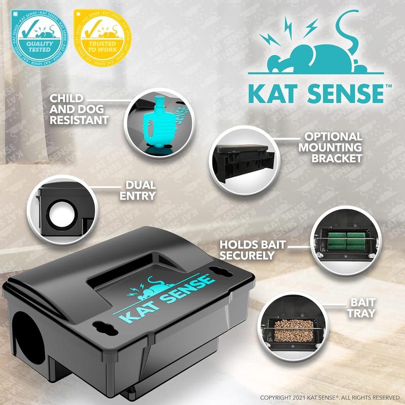 Rat Bait Station Traps, Reusable Humane Rodent Box Against Mice Chipmunks Squirrels That Work, Smart Tamper Proof Cage House to Secure Bait Block and Pellets, Mouse Bait Station Outdoor