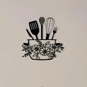 Metal Kitchen Wall Art with Floral and Cookware Design, Rustic Style Farmhouse Style Hanging Decor, Perfect for Home Kitchen, Thanksgiving Decoration, Gift