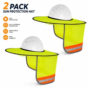 2 Pack Hard Hat Sunshield – Full Brim Mesh Neck Sunshade for Hardhats, High Visibility Reflective Safety Gear, Neon Yellow