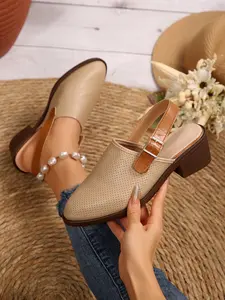 Women's High Heel Single Shoe, Fashionable Chunky Heel Pure Color Back Cut Design, Elegant Shoes for Parties and Special Occasions