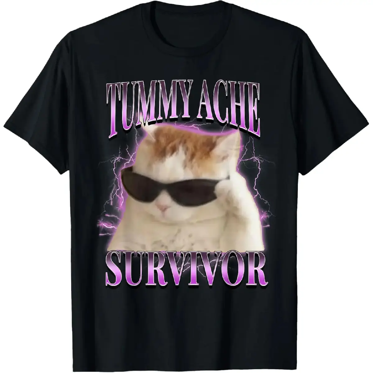 Cotton Gift Tee I Survived Today's Tummy Ache Silly Cat Meme Funny Cats Men Women T-Shirt casual cotton streetwear Fabric Menswear streetwear for all