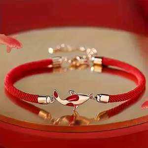 Unisex Exquisite Copper Bracelet, Red Adjustable Handmade Braided Rope Wristband with Fish Charm, Spring Design for Daily Wear & Special Occasions, Comfortable Versatile Fashion Accessory, Exquisite Bracelet