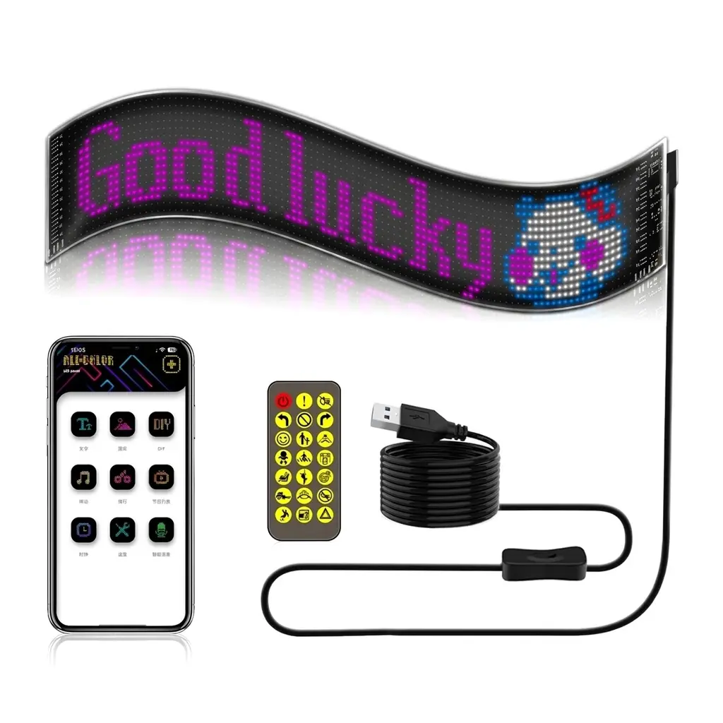 LED Car Window Sign - Bluetooth App Controlled DIY Scrolling Message Display, Custom Text Screen for Car, Truck Interior Decoration & Store Ads