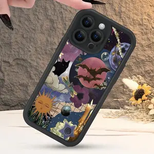 Bat & Cat Pattern Phone Case, Decorative Phone Protective Cover, Shockproof Phone Cases Compatible with iPhone 11 12 13 14 15 16 Pro Max