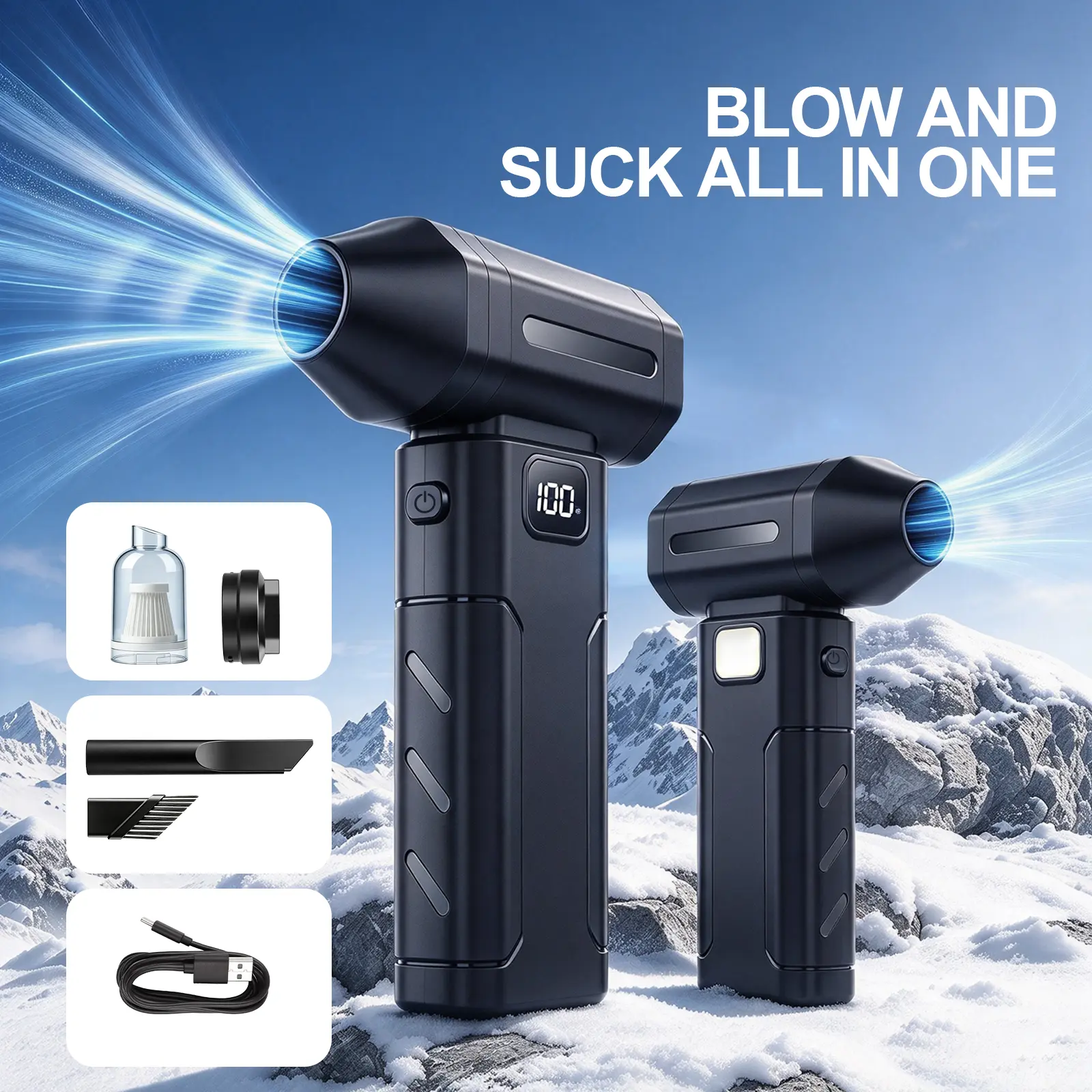 Cordless Electric Compressed Air Duster - Super Power Turbo Fan, 6 Speeds Adjustable, USB Type-C Fast Charging, Cordless Freedom to Clean for PC, Car , Home Essential, Ideal Gift