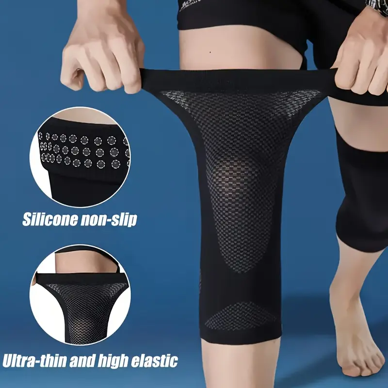 Unisex Breathable Ultra-Thin Knee Sleeves (1 Pair) - Pull-On Adults' Sporty Compression-Type Protective Gear, Invisible, Seamless, Portable Gradual Compression Support for Running, Cycling, Fitness, Meniscus & Knee Joint Care, Blood Circulation Boost