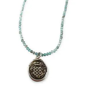 Checkered Shield Blue Zircon Necklace