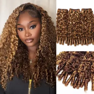 ISEE HAIR Highlight Burmese Curly Human Hair Bundles, Balayage Highlight Curly Hair Extensions, Soft Bouncy Double Weft Sew In Hair, Natural Volume Human Hair Weave, 100±5g/pc Unit Weight, Vacation Summer Hair for Black Women#SummerWins #DealsForYouDays