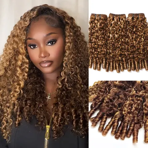 ISEE HAIR Highlight Burmese Curly Human Hair Bundles, Balayage Highlight Curly Hair Extensions, Soft Bouncy Double Weft Sew In Hair, Natural Volume Human Hair Weave, 100±5g/pc Unit Weight,#TikTokShopFallDealsForYou