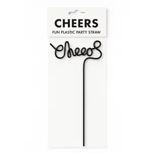 Cheers Black Plastic Party Straw for New Year's Eve