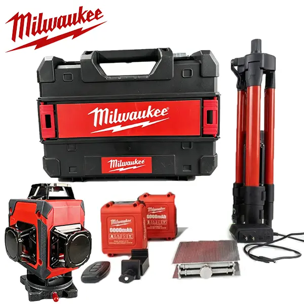 Milwaukee 4D Self-Leveling Green Beam Laser Level Kit - 4x360° Reference Lines, Green Beam Visibility, Remote Control, Fine Adjustment Base, Wall Bracket, Case, for DIY Users, Flooring, Home Improvement