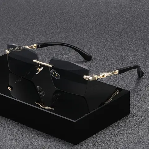 Men's Square Glasses, Classic Fashion Glasses, Casual Fashionable Rimless Glasses for Everyday Use, Fashion Accessories for Outdoor Activities, Stylish Trendy High Quality Eyewear, Fashion Accessory Eyewear