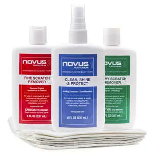 NOVUS 3 Step Plastic Clean & Shine Pack - Includes Clean & Protect Formula, Fine and Heavy Scratch Removers, and Polish Mate Cloths - 8 Ounce Bottles (3)