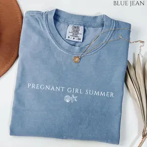 Comfort Colors Pregnant Girl Summer Shirt, Pregnancy Reveal Tee, Baby Shower Gift, Beach Mom T-Shirt, Gender Reveal Outfit for Moms