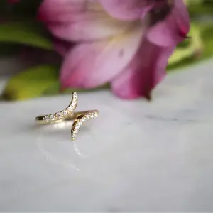 Diamond Pinky Ring for Women – 14K Gold Pavé Bypass Desig