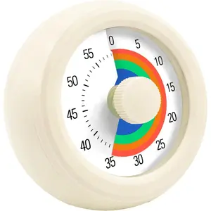 60 Minute Visual Timer with Silent Operation Visual Countdown Timer Rainbow Disk 60 Minute Countdown Timer Task Reminder  and Kitchen Timer for  Desk, Office Meetings (White)