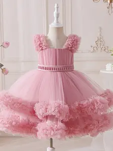 Pink Kids Clothes Flower Girl Ball Gown Pageant Children Elegant Performance Princess Prom Host Formal Evening Party Cocktail Dress Beaded for all Season 4 to 8 Years