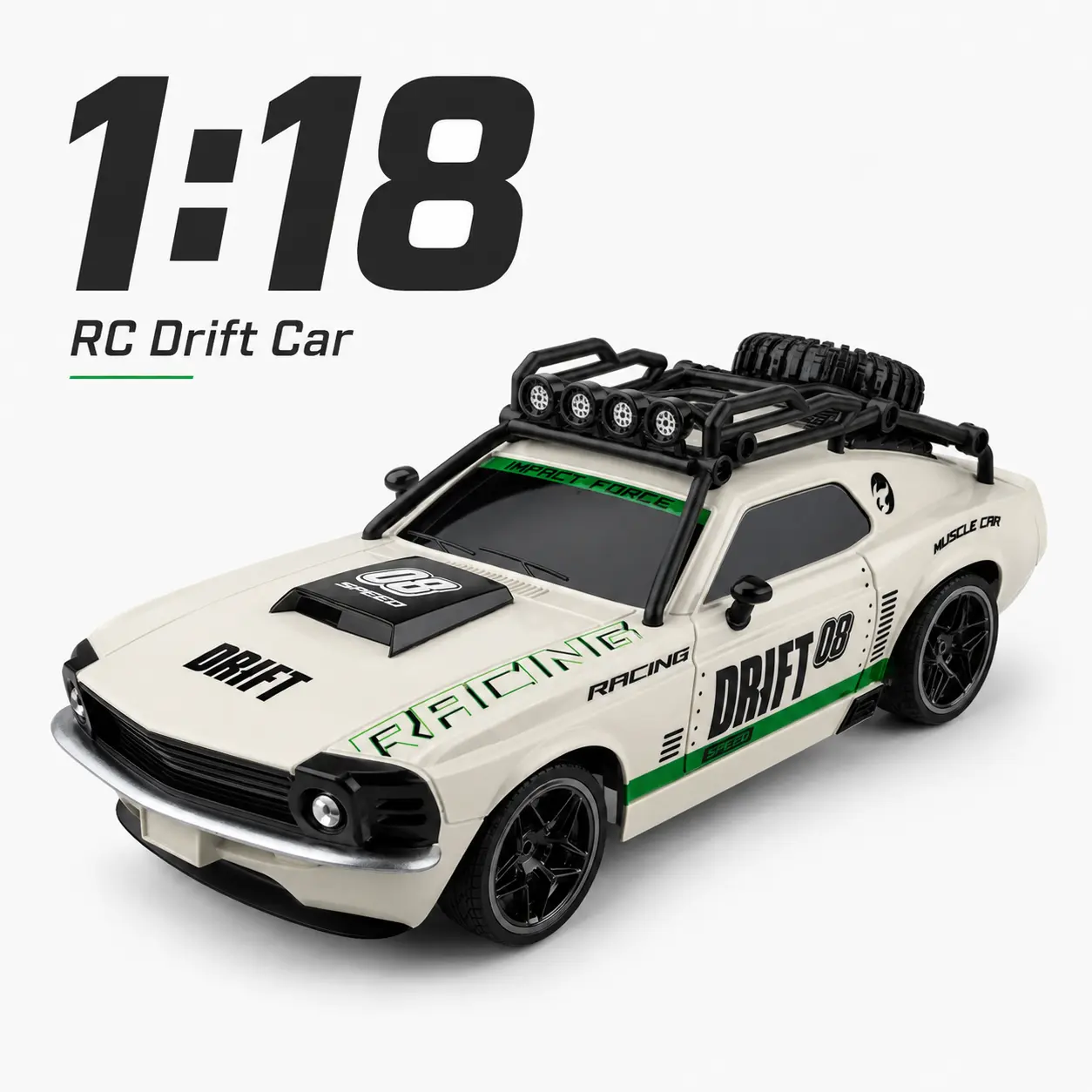1:18 Scale 4WD Rechargeable RC Drift Car - High-Speed Remote Control Racing Car with Rechargeable Light, Unisex Names Fit, Ages 6–8 Kids & Adults Indoor Toy, Birthday Christmas Gift