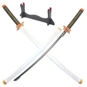 ELERVINO Real Demon Slayer Cosplay Sword Kochou Shinobu 41 inches Not Sharp Samurai Katana with Wooden Holder Stand Display Anime Fans for Halloween Role Playing Props Cosplay Collection Decoration Christmas Gift Birthday New Year