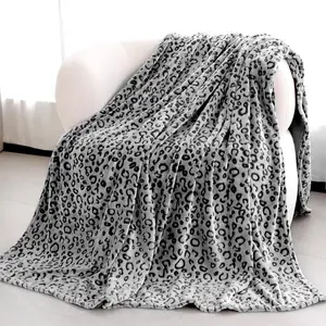 Black Throw for Couch - Leopard Warm Black Fuzzy Blankets for Men Women