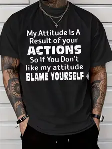 Men's Graphic T-shirt 'My Attitude Is A Result of Your Actions' - Vintage Style Shirt, Casual Wear, Round Neck, Comfortable for Daily