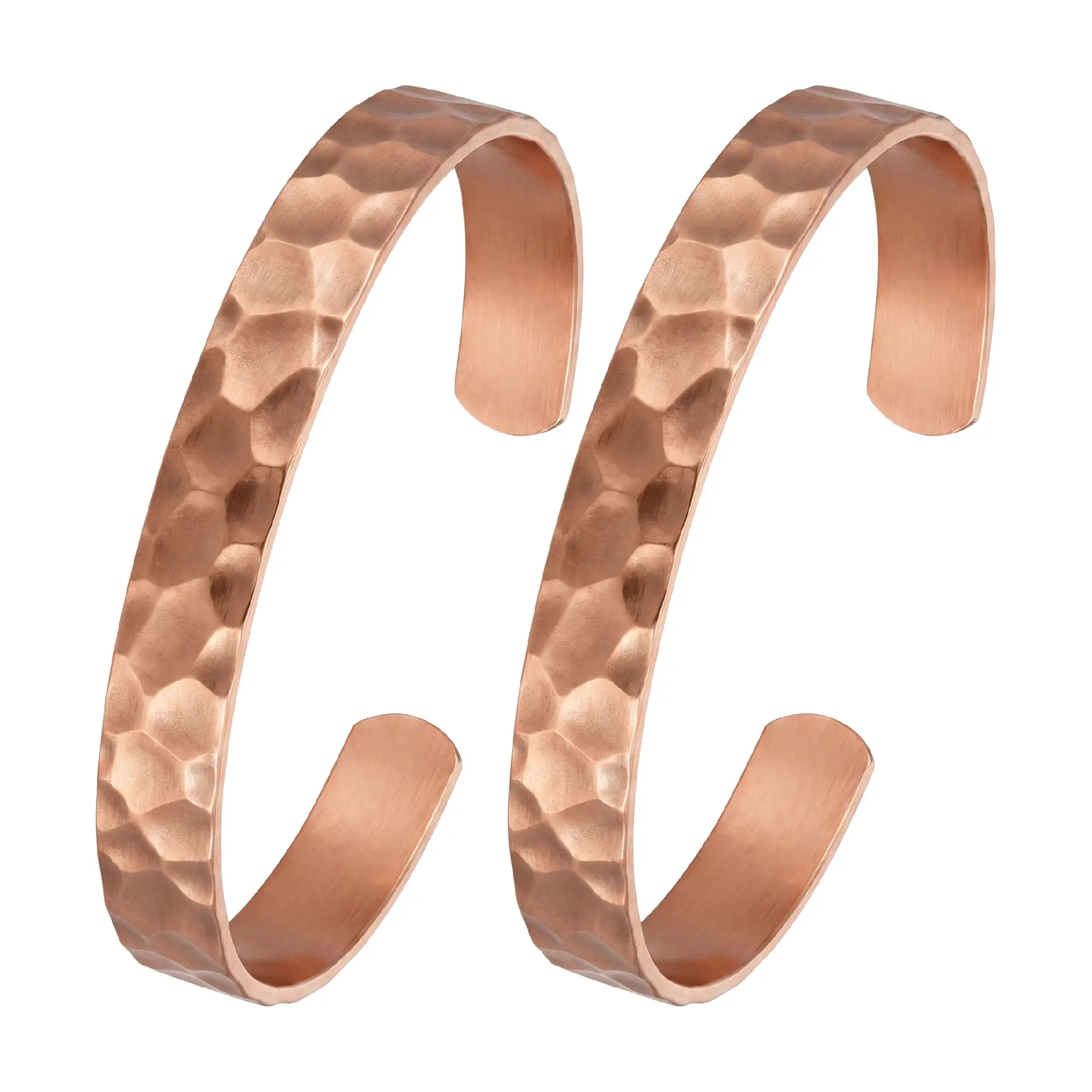 Feraco Women's 2-Piece Adjustable Fit Copper Bracelets, Handmade Hammered Textured Open Cuff Bangles, Lead-Free Retro Unisex Casual Costume Jewelry for Everyday Wear & Gifting