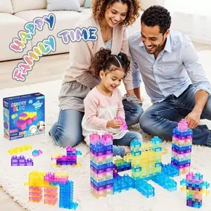40pcs Soft Jelly Building Blocks Set, Stretchable Stress Relief Toy, Pet Material, Kids Interactive Puzzle, Family Bonding, Best Gift for Ages 3+,  Interlocking Building Block