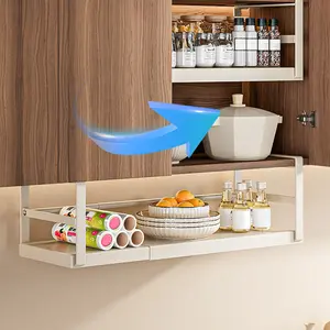 Adjustable Expandable Metal Under-Cabinet Add-On Storage Baskets with Thick Clips, Durable Heavy-Duty Hangable Organizer Shelf for Kitchen Pantry, Laundry Room