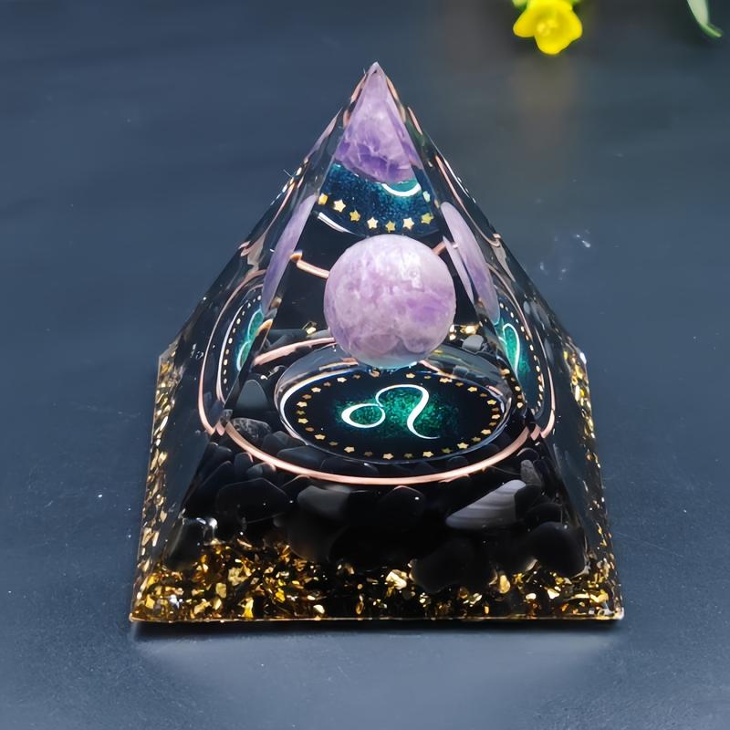 Orgone 12 Constellation Crystal Pyramid - Amethyst & Obsidian Mineral Art | Zodiac-Inspired Desk Focus Decor resin decoration craft soft flame lighter 3d  fidget  star
