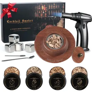 Cocktail Smoker Kit with Torch, Whiskey Smoker Kit, Old Fashioned Drink Smoker Kit – 4 Flavors Wood Chips, Whiskey Smoker Infuser Kit - Bourbon Gifts for Men, Dad (No Butane)