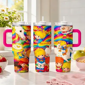 40oz Rainbow Brite Retro Tumbler, Leakproof Lid & Straw, Double Wall Vacuum Insulated, Keeps Hot 12h Cold 24h, Tiktok Viral Cup for Car Office