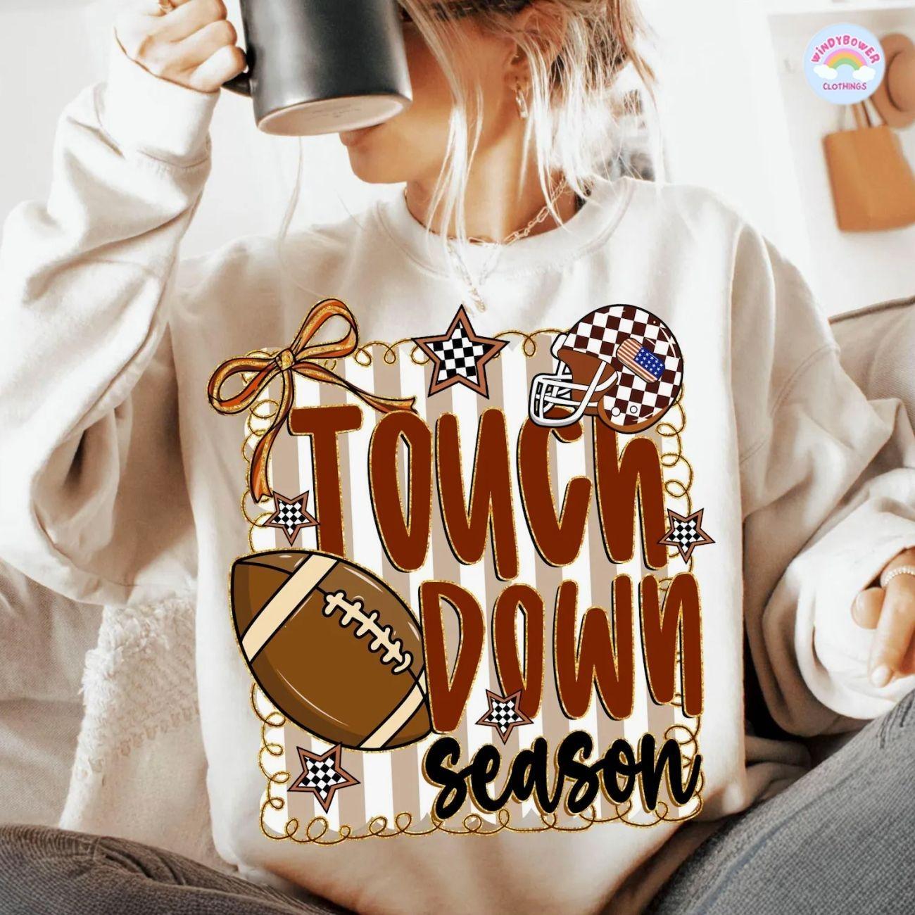 Football Touchdown Season Sweatshirt/T-Shirt, Football Game Day Shirt, Football Mama Tee, Sport Shirt, Game Day Outfits, Fall Football Mom, Football Coquette Bow Shirt IY8