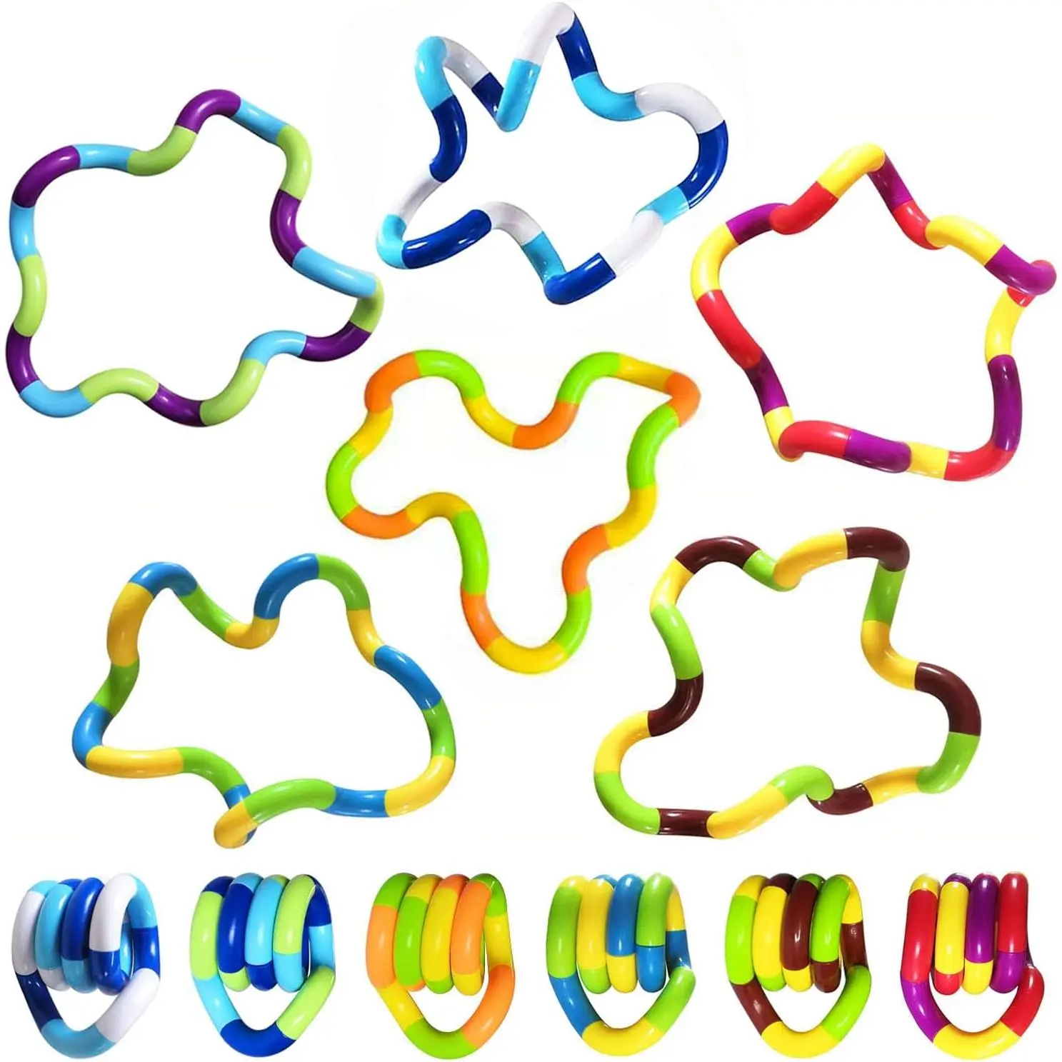 004-P Multicolor Unisex Sensory Fidget Toys - 6PCS Easy-to-Twist Silent Novelty Toys, Stress Reliever Decompression Sensory Items for Relaxation, Children Development & Friends Gift (Alternative to Chain Spinners)