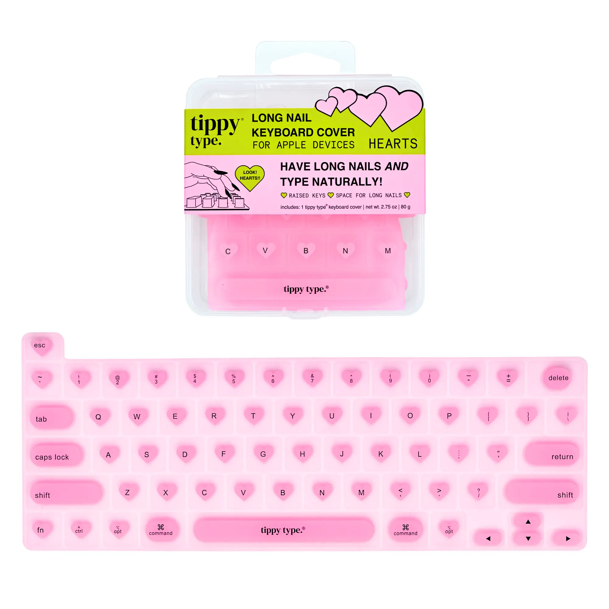 Tippy Type Long Nail Keyboard Cover for Apple - Hearts