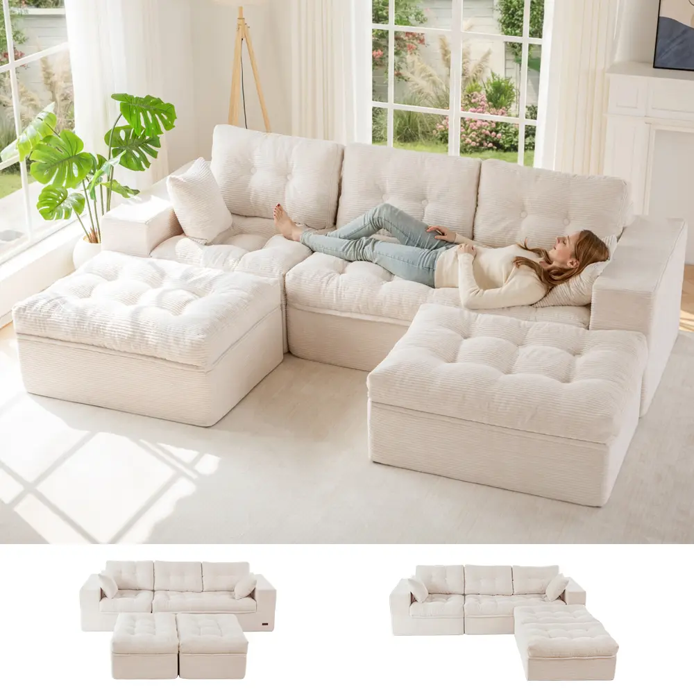 MAXYOYO 104" U Shaped Modular Sectional Sofa with 2 Ottomans, Cloud Boneless Couch with Layered Cushion, Flexible Module Combination Sofa for Living Room, No Assembly Required | Cloud Sofa | Compressed Sofa | SohoChic
