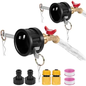 WADEO IBC Tote Adapter 2 PCS, 2" Cam Lock for 275-330 Gallon IBC Tote Tank, IBC Tote to Garden Hose Adapter with Brass Faucet (3/4" Female NPT Inlet×3/4" GHT Outlet), Garden Hose Quick Connector