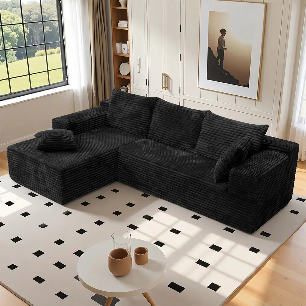 105'' Modern L-Shaped Modular Sectional Sofa, Vacuum Compressed No Assembly Corduroy Block Couch, Optional Left & Right Chaise Layout For Apartment Studio Rental Large Living Room