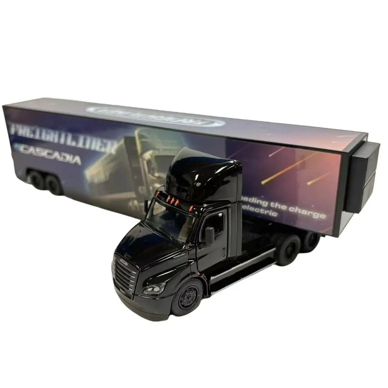 KINSMART 1:62 Scale Diecast Metal & Plastic Freightliner Cascadia Black Truck with Container Openable Door Pull Back Action Collectible Model