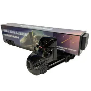 KINSMART 1:62 Scale Diecast Metal & Plastic Freightliner Cascadia Black Truck with Container Openable Door Pull Back Action Collectible Model