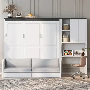 Multi-Functional Murphy Bed with Sofa, Desk, and Storage Cabinet – Space-Saving Foldable Design, Queen size