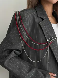 Boho Starburst Hollow Out Pendant Crystal Chain Brooch Pin, Fashionable Women's Lapel Pin, Elegant Simple Design, Wedding Party Daily Wear