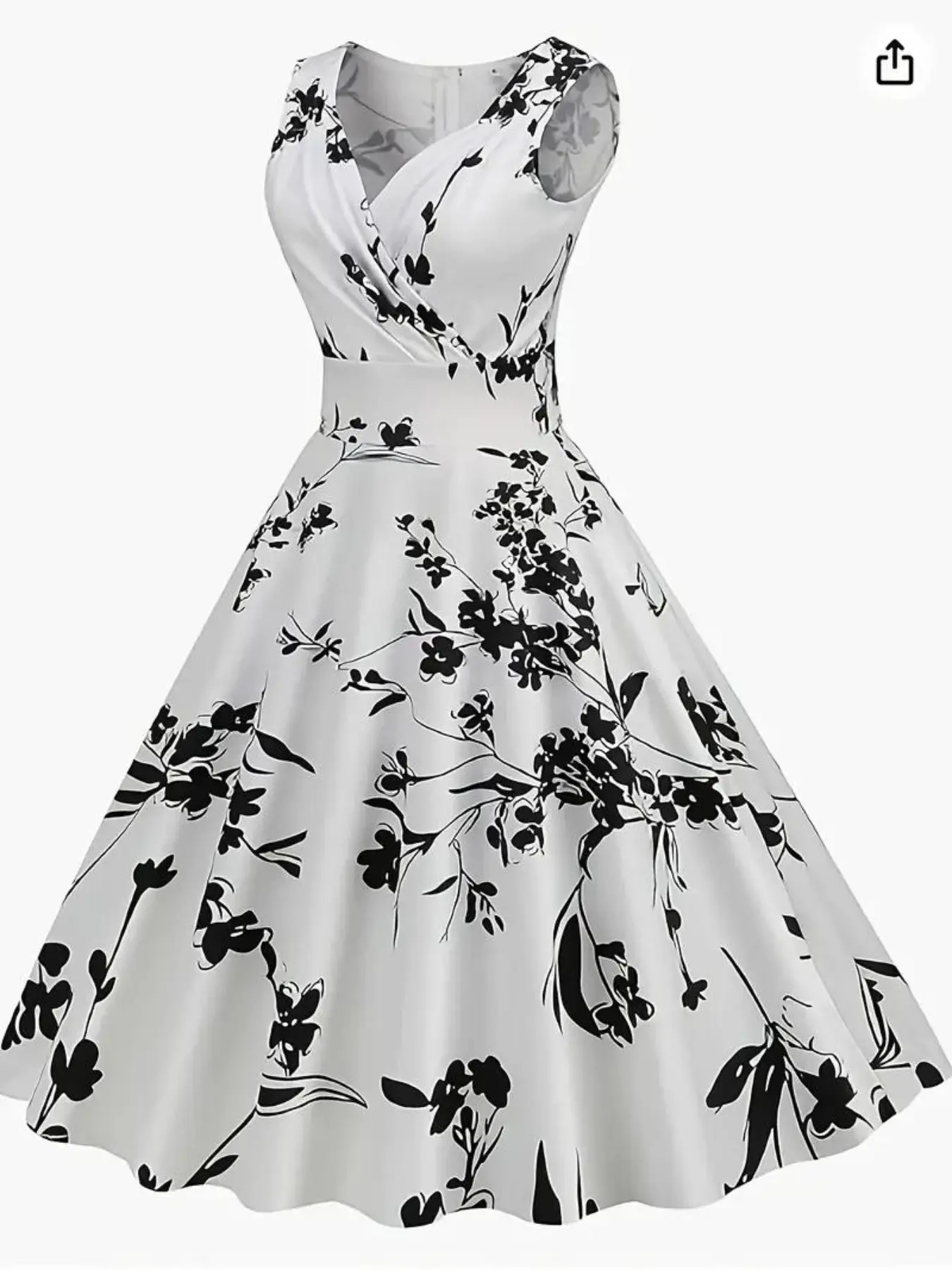 Women's Plus Size Floral Print V-Neck Dress, Sleeveless High Waist Swing Skirt, Knit Fabric, Elegant Formal Party Gown, Chic Trendy Dress, Elegant Fashion Dress, Elegant Evening Gown, Womenswear
