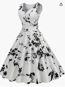 Women's Plus Size Floral Print V-Neck Dress, Sleeveless High Waist Swing Skirt, Knit Fabric, Elegant Formal Party Gown, Womenswear