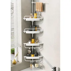 Upgrade Sturdy Shower  Tension Pole Corner Shower  Bathroom Organizer 18/8 Stainless Steel Rustproof 4 Tier Adjustable Shelves for Bathtub Shampoo Accessories Storage Rack 32-122inch
