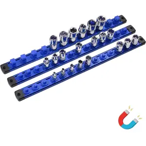 Socket Organizer Set, 3- Heavy Duty  Socket Holder Socket Rail Organizer for Tool Box, 360? Swivel Clips Socket Rack 1/4, 3/8, 1/2-Inch x 40 Clips (Blue)