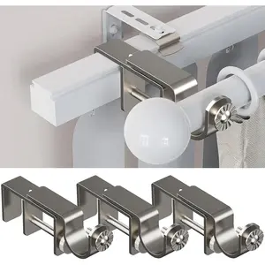 Over Blinds Curtain Rod Brackets – Fits Standard 1–2" Headrails – No Drill – Nickel 3 Pack