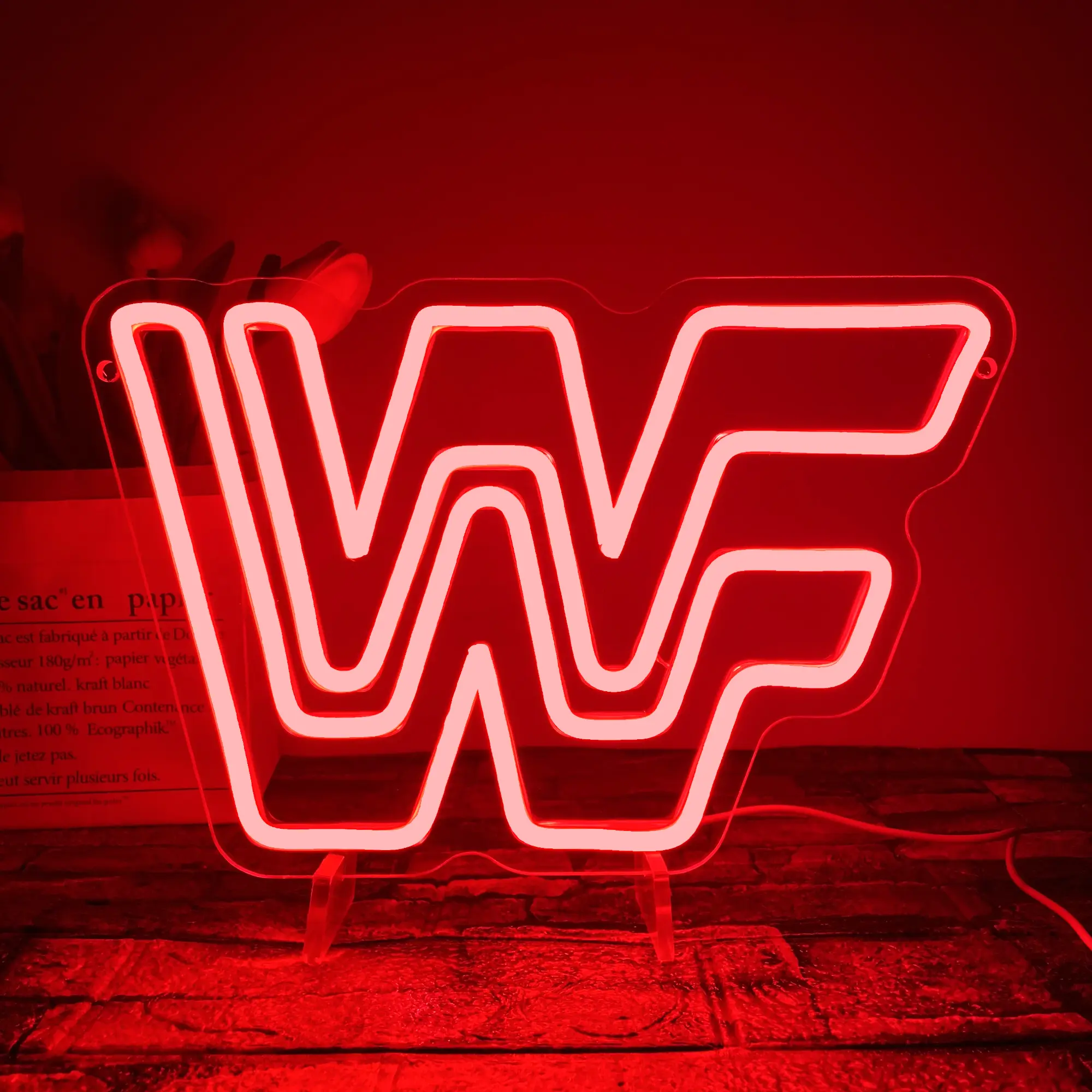 WWF Wrestling Neon Sign, LED Neon Light Up Sign, Home Decor Lighting for Wall Decor, Man Cave, Game Room, Bedroom, Birthday Gifts, Competition Party, USB Powered, Red