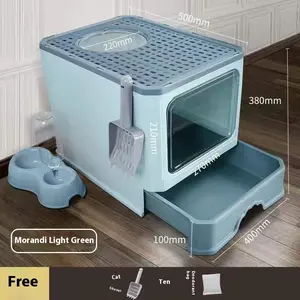 Ultimate Extra Deep Cat Litter Box with Foldable Drawer – Advanced Odor Control & Splash-Proof Design for Superior Cleanliness flip cover